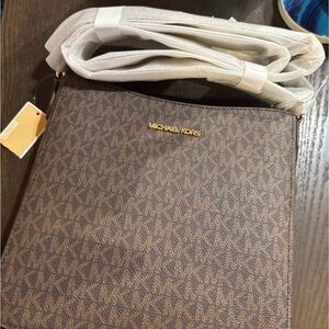 Michael Kors Brown Messenger Bag with Monogram Pattern